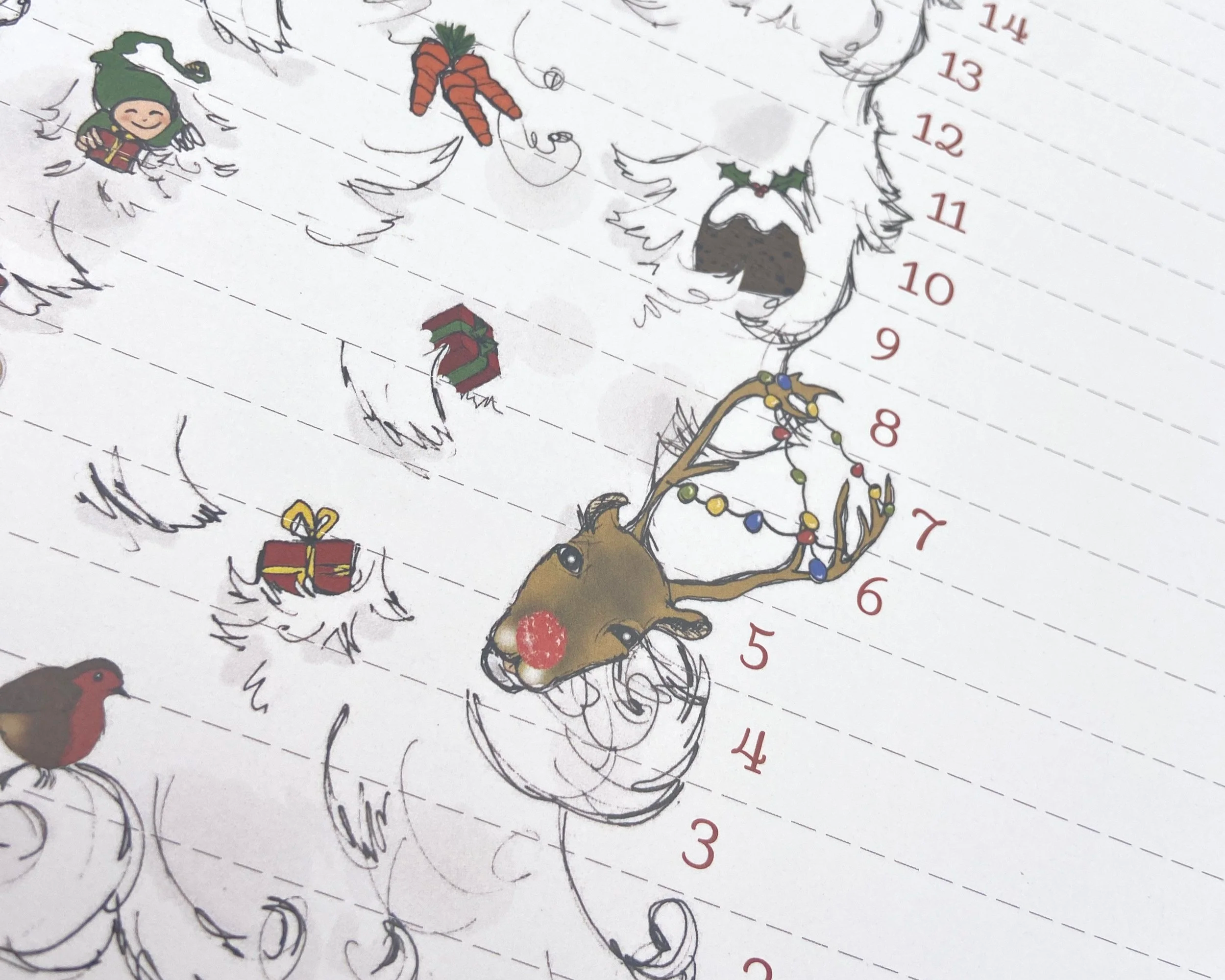 Father Christmas Advent Beard Advent Calendar xmas advent fine motor skills activity for children by Devon artist Helen Leslie Illustrator