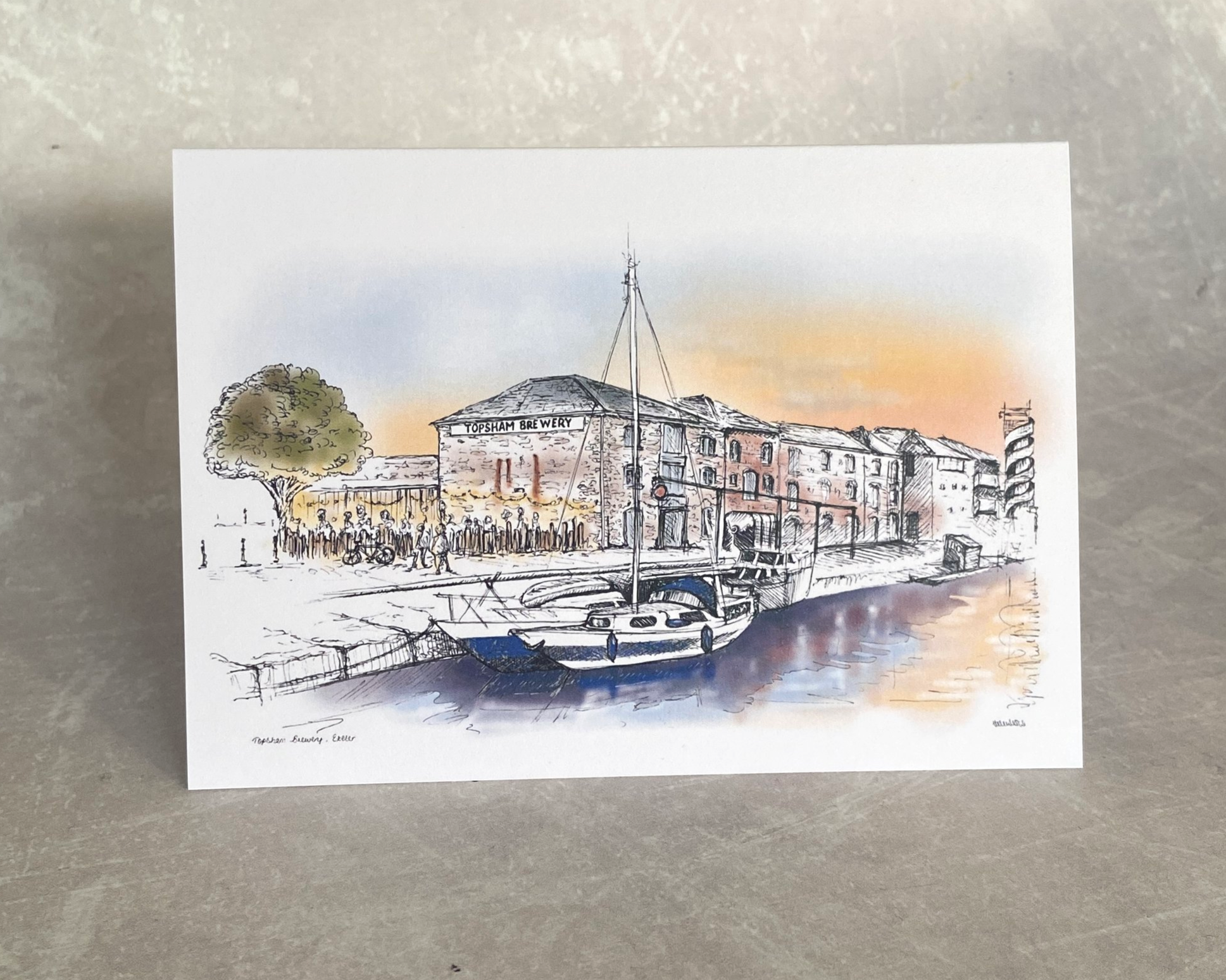 Topsham Brewery on Exeter Quayside in Exeter, Devon by artist Helen Leslie Illustrator