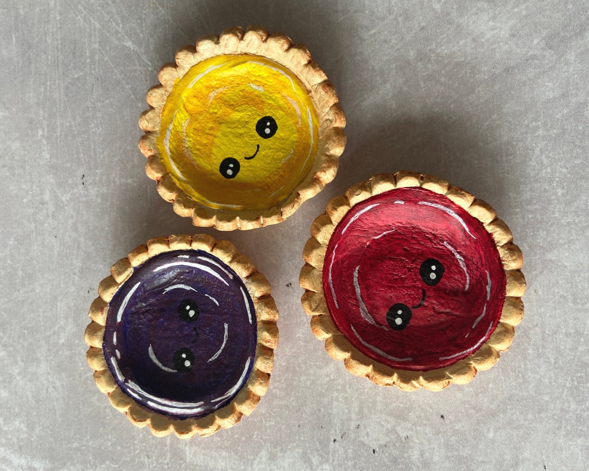 Jam tart cute clay character desk buddy handmade by Devon artist Helen Leslie Illustrator