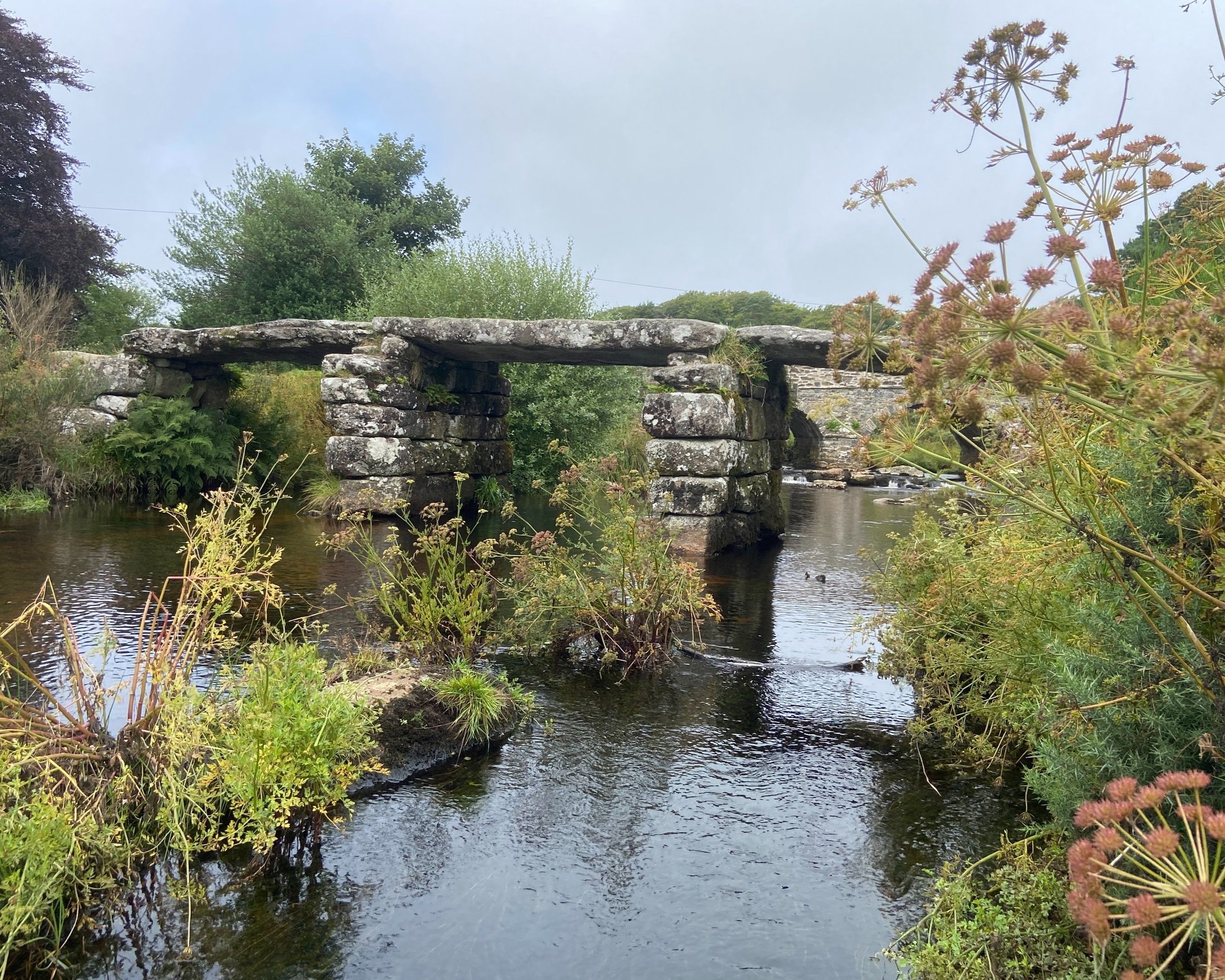 Clapper bridge at Postbridge on Dartmoor by Devon artist Helen Leslie Illustrator