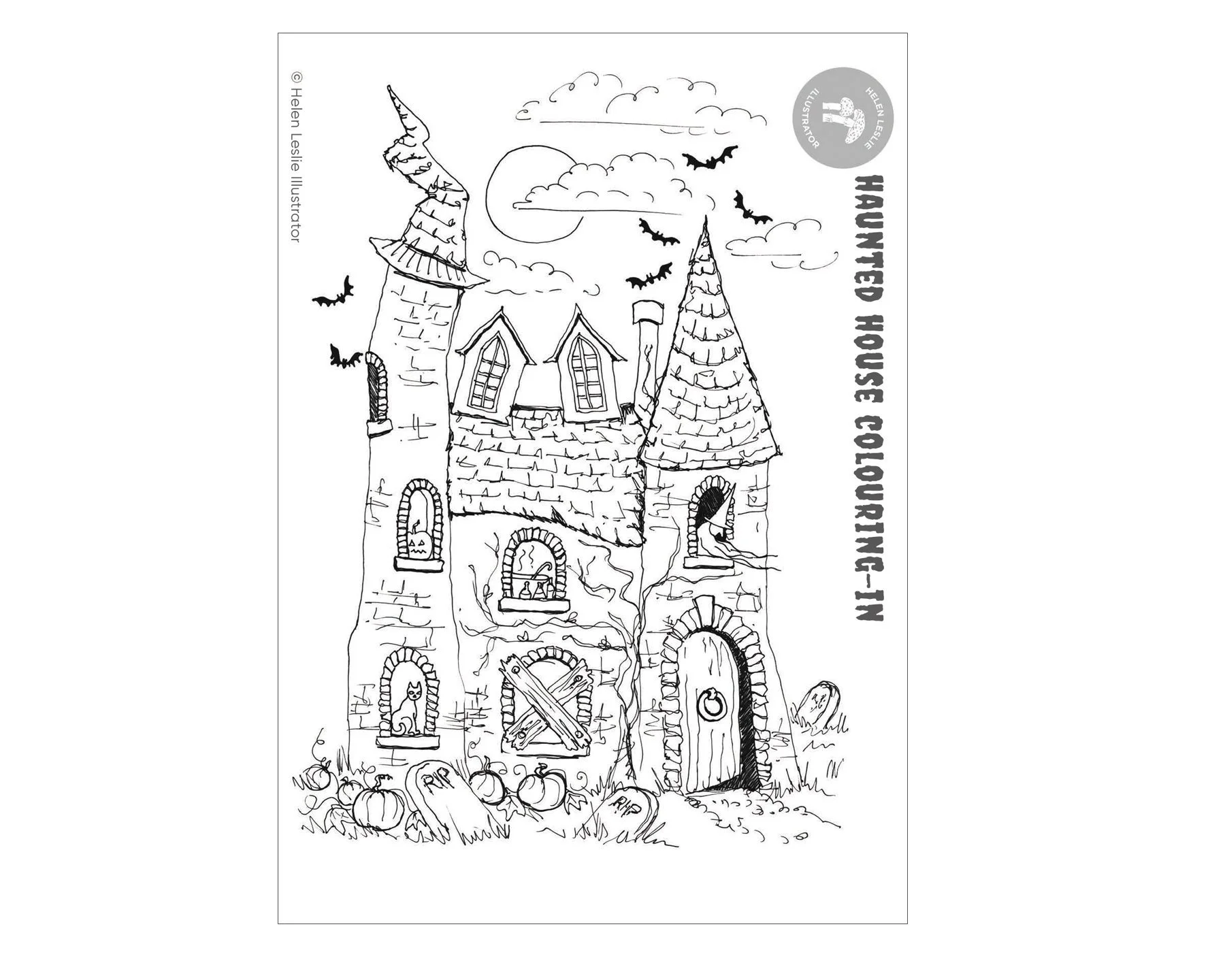 Haunted House colouring in download printable activity