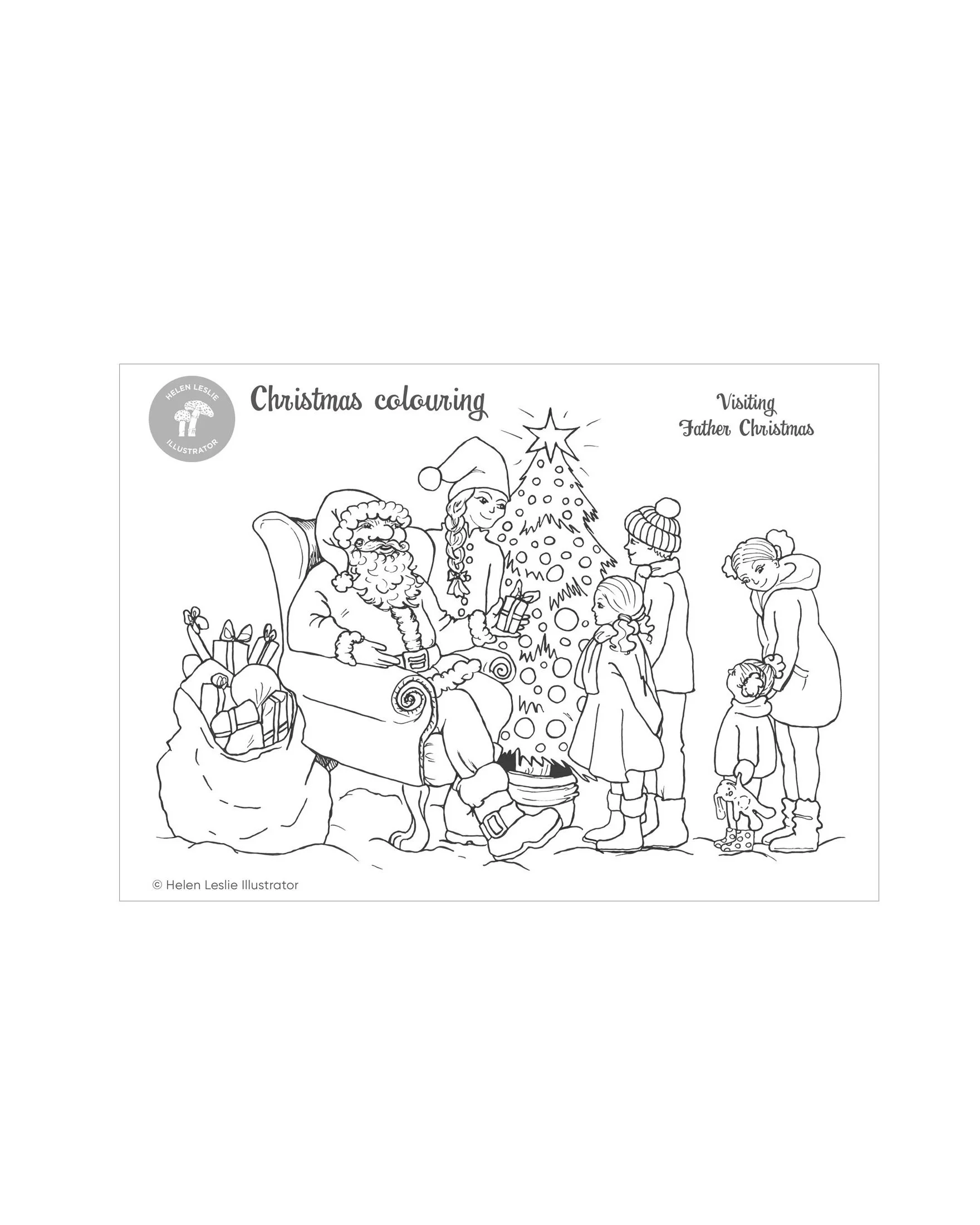 Visiting Father Christmas colouring page (3 for 2 offer)