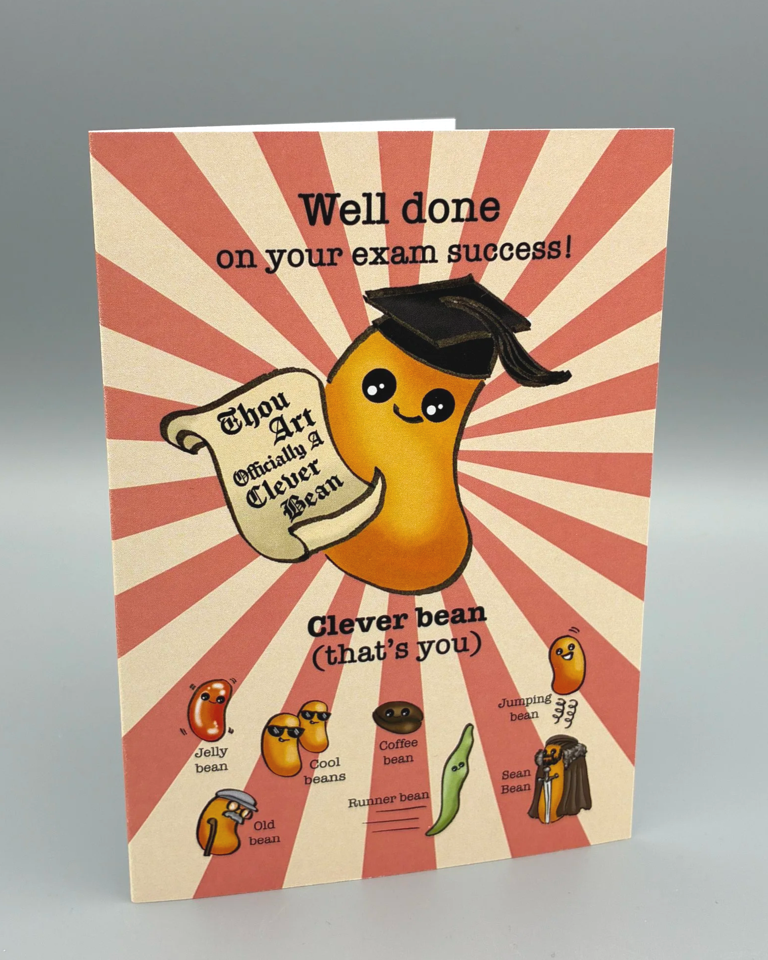 Well done on your exam success - Clever Bean greetings card