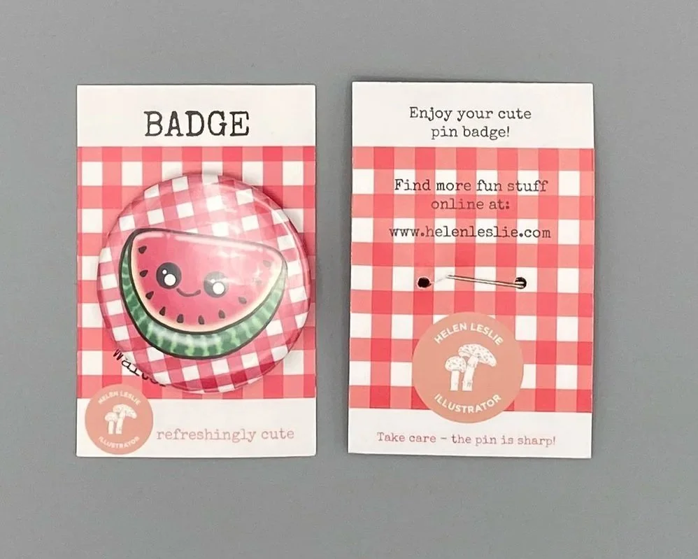 Walter Watermelon cute colourful illustrated jumbo pin badge perfect party bag filler or summer accessory