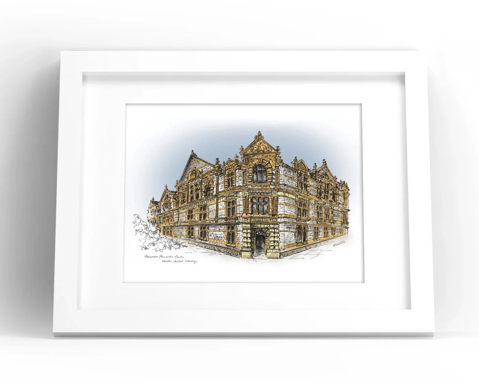 Newton Abbot Library Passmore Edwards Centre art print by Devon artist Helen Leslie Illustrator