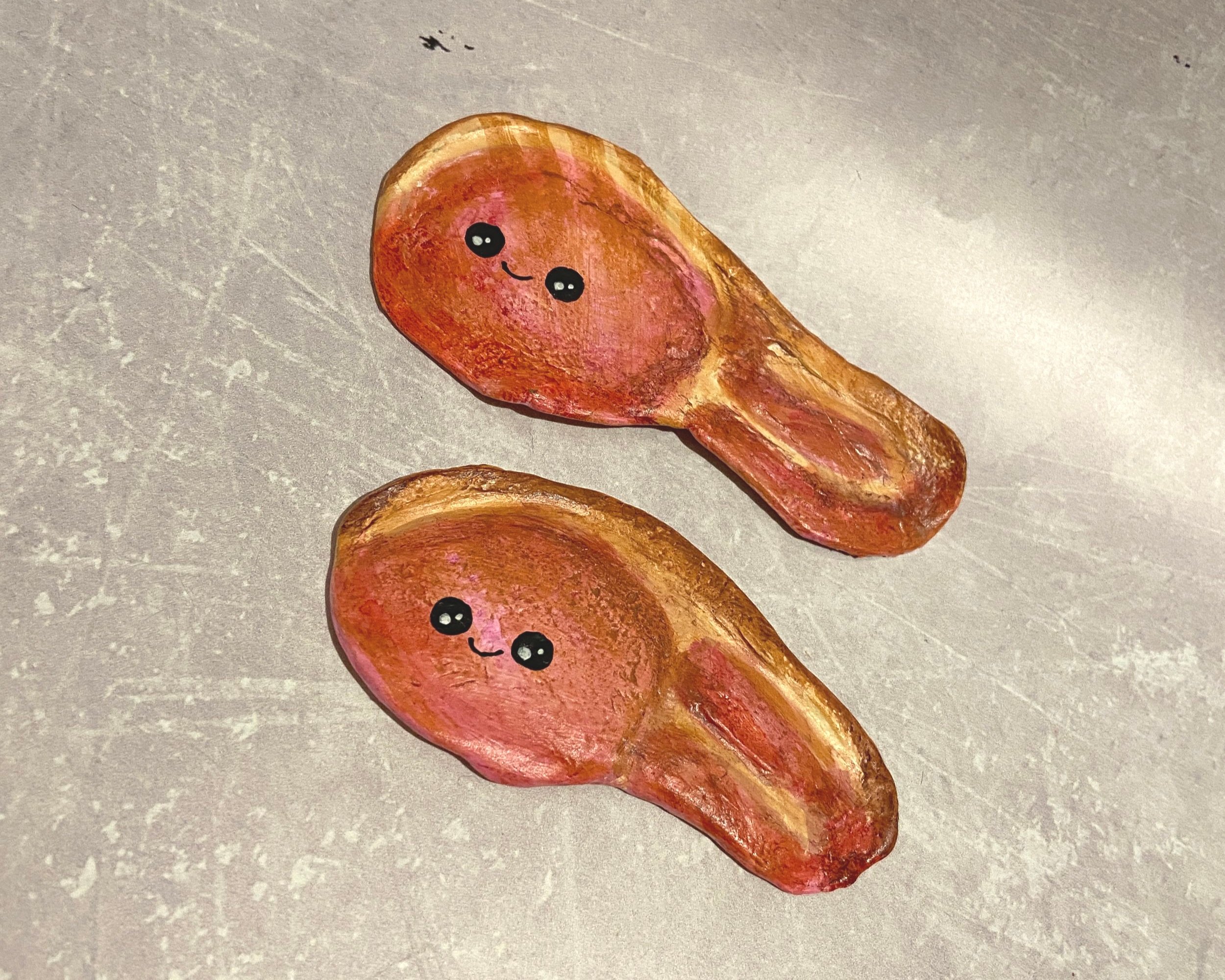 Bacon rasher cute clay character desk buddy handmade by Devon artist Helen Leslie Illustrator