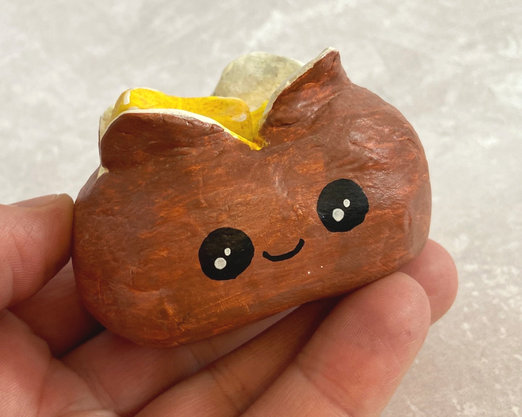 Jacket potato cute clay character desk buddy handmade by Devon artist Helen Leslie Illustrator