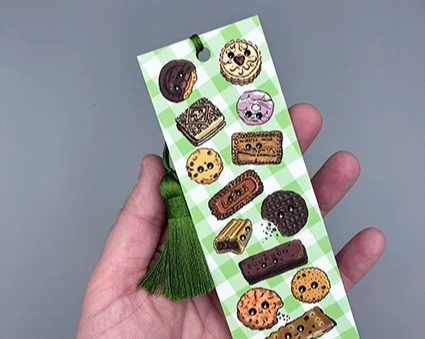 Cute biscuit bookmarks hand illustrated by Devon artist Helen Leslie Illustrator