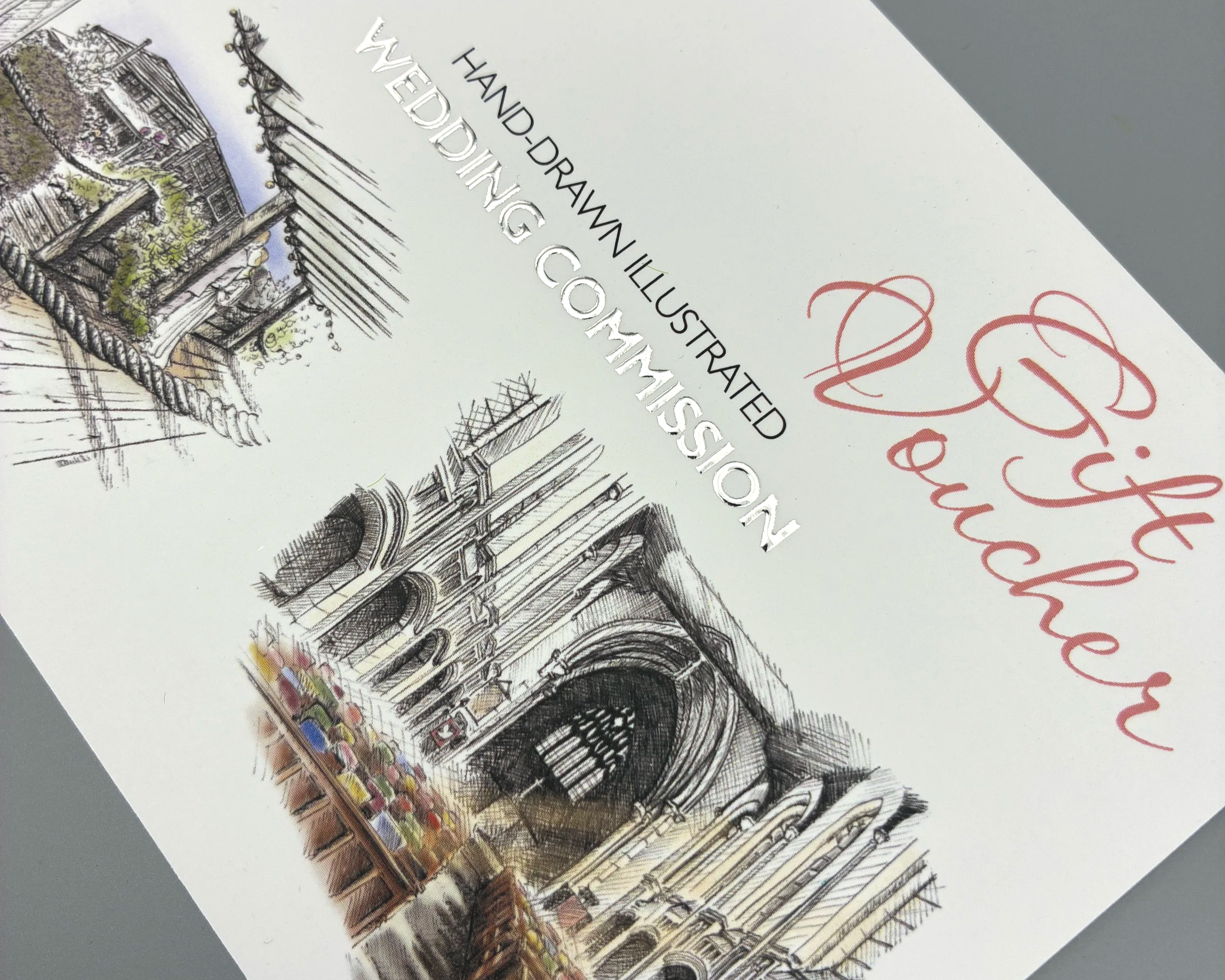 Gift Voucher for bespoke wedding illustration commission by Devon artist Helen Leslie Illustrator