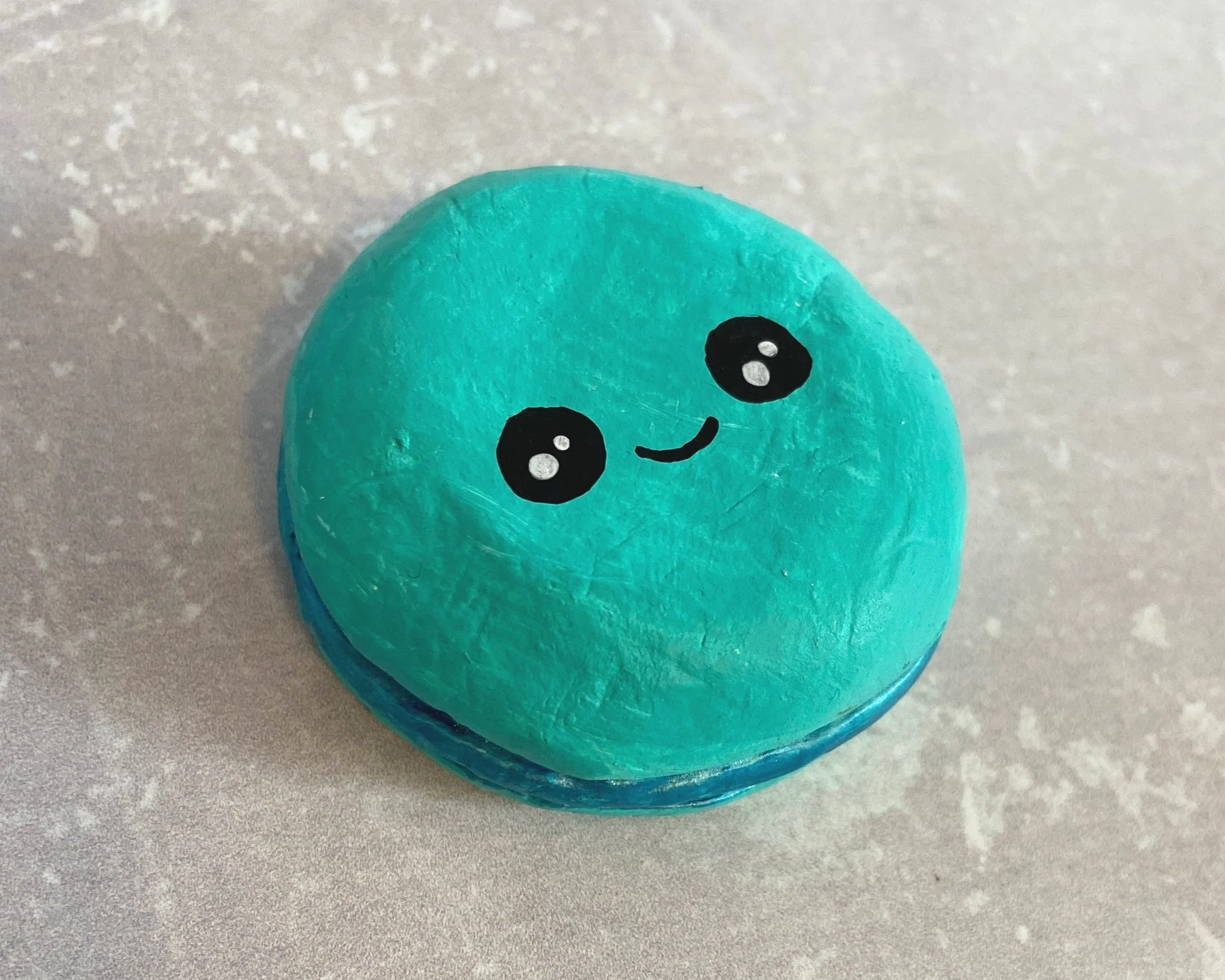 Macaron cute clay character desk buddy handmade by Devon artist Helen Leslie Illustrator