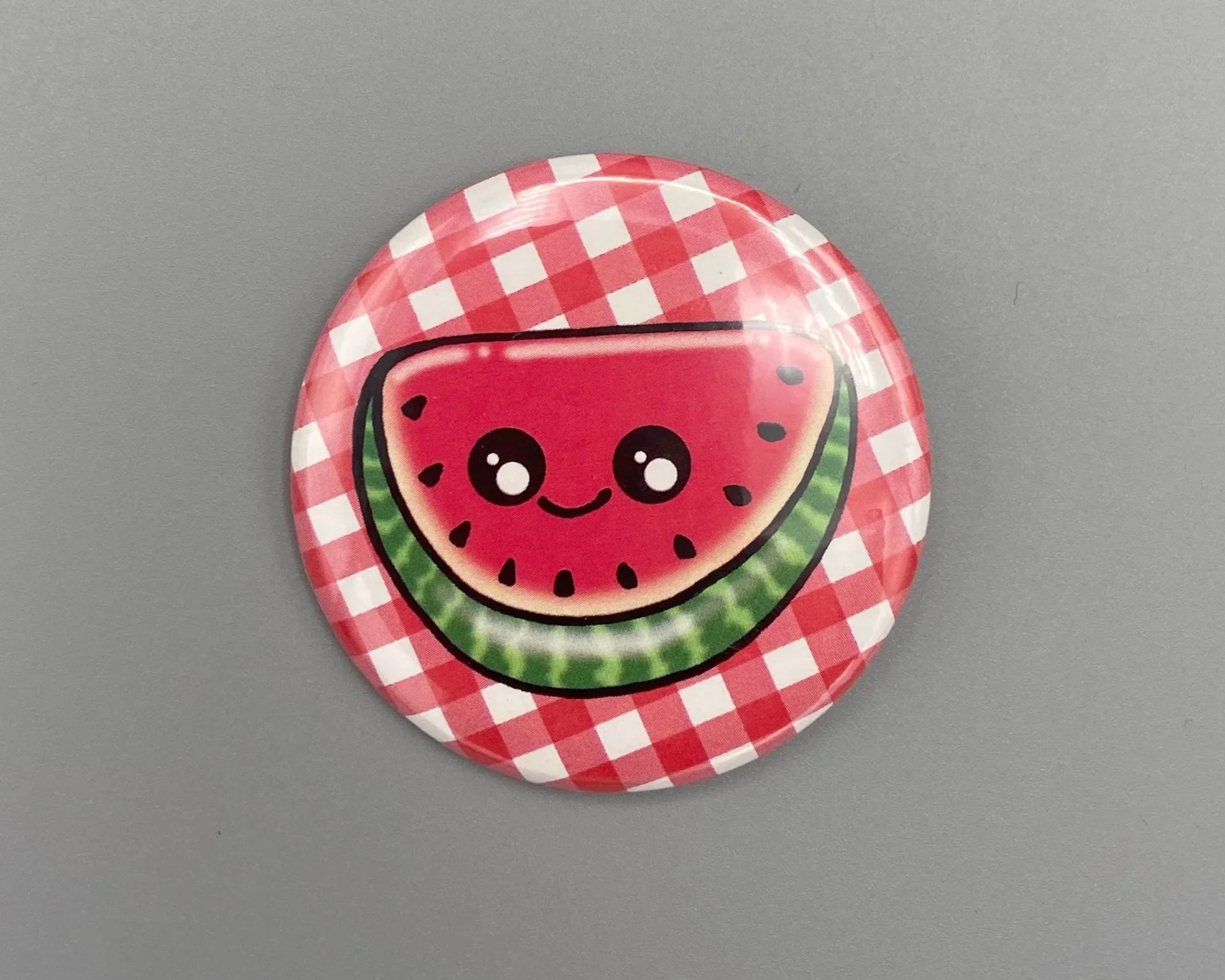 Walter Watermelon cute colourful illustrated jumbo pin badge perfect party bag filler or summer accessory