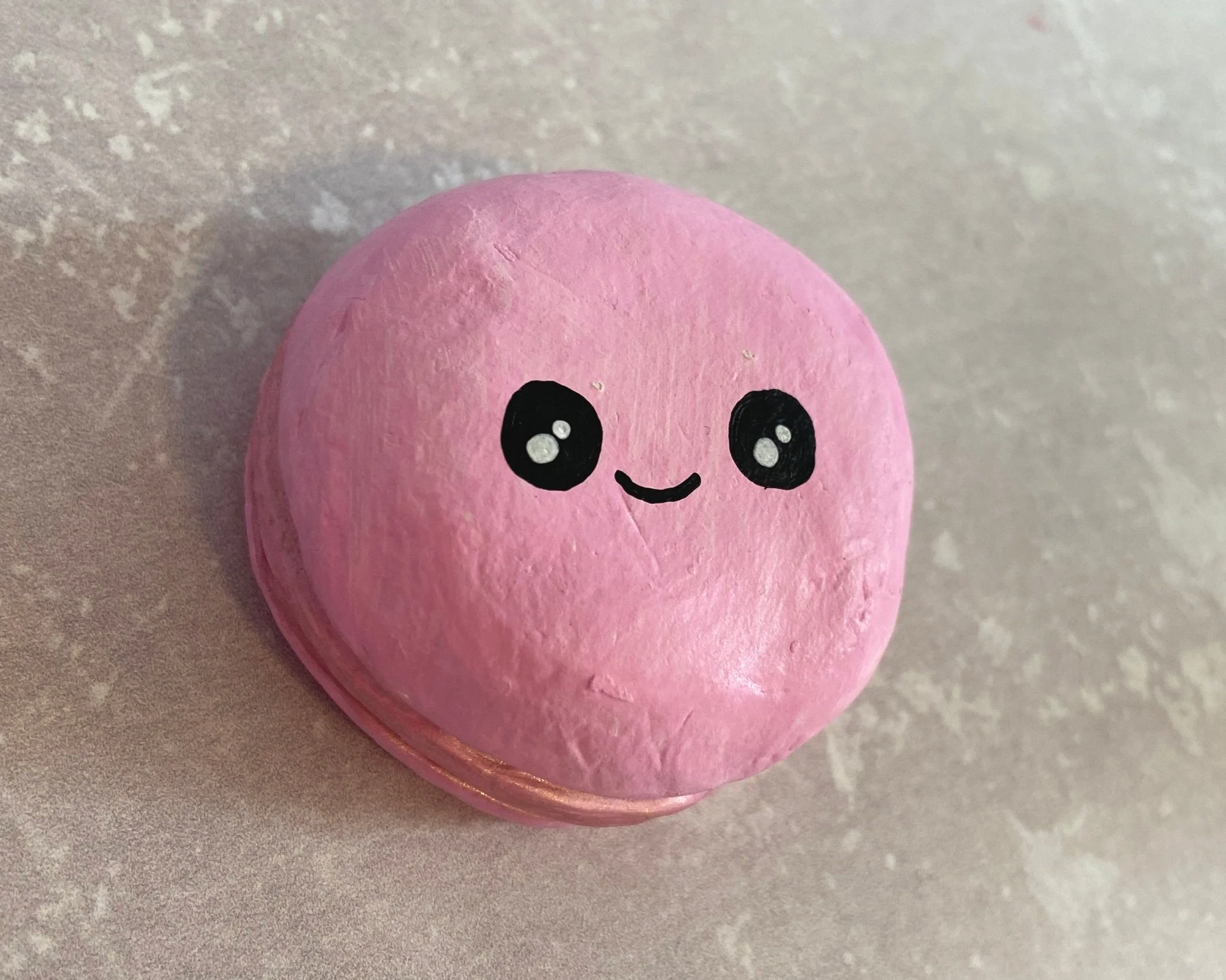 Macaron cute clay character desk buddy handmade by Devon artist Helen Leslie Illustrator