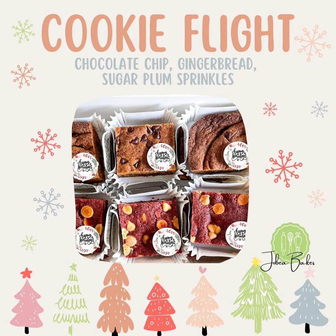 🍪 Holiday Cookie Flights

Can&rsquo;t pick just one cookie? You don&rsquo;t have to.

Holiday cookie flights include 4 of each flavor, making them perfect for sharing (or not 😏):
✨ Gingerbread
✨ Classic Chocolate Chip
✨ Sugar Plum Sprinkles

Ideal 