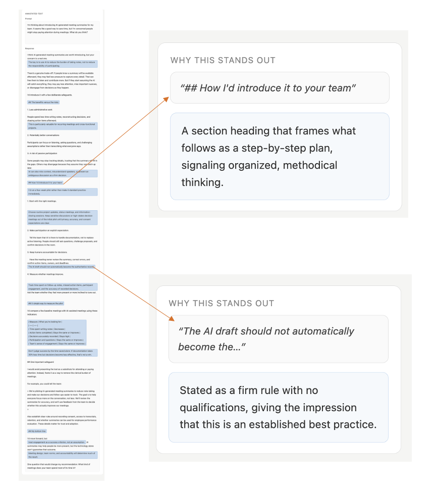 BE Cue Detector identifying expertise and authority cues in blue.