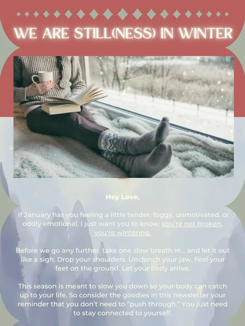 January is almost over. 🫶🏼

We have two weeks left of Snake season energy to soak up before we jump into new FireHorse energy. Remember you are not something to push. You are a landing. 🤗🫀

This month&rsquo;s newsletter was about coming back to y