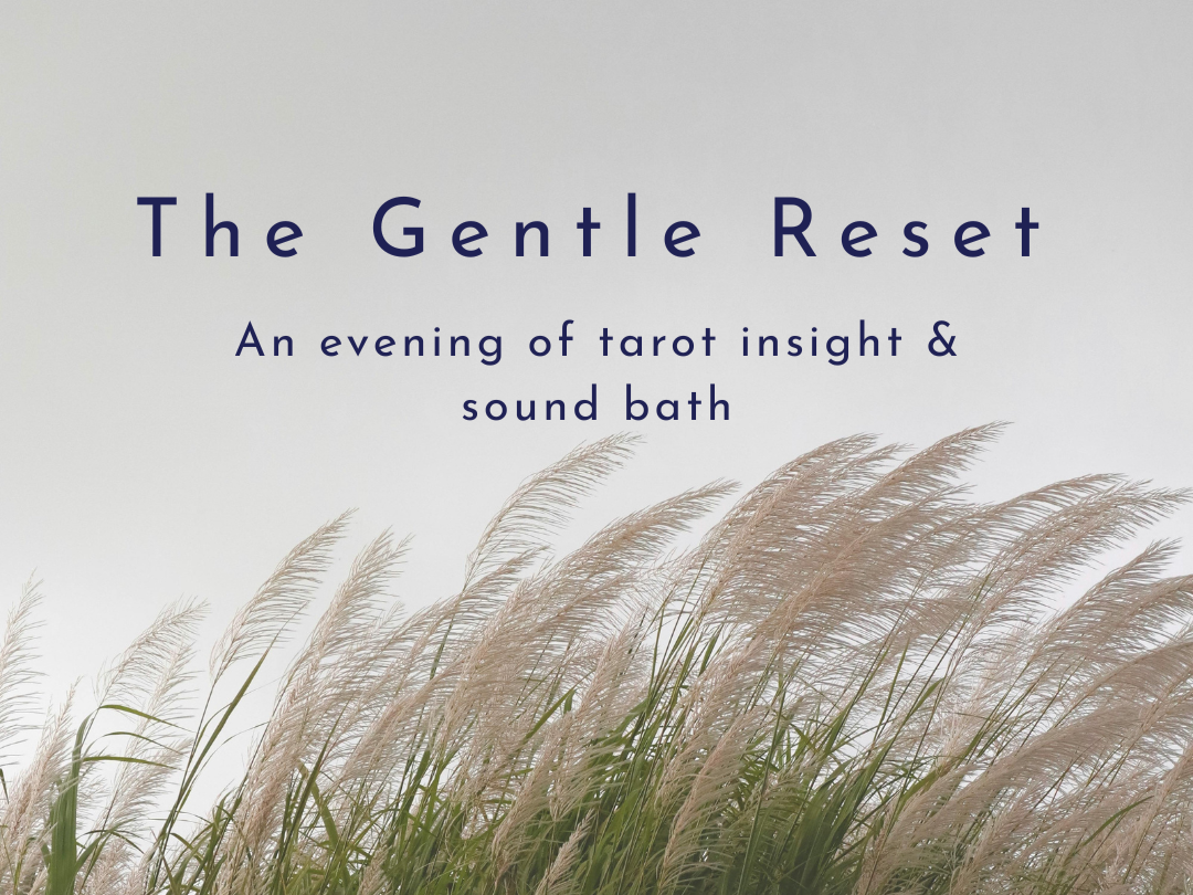 Tall grasses blowing in a gentle breeze against a clear sky with text The Gentle Reset