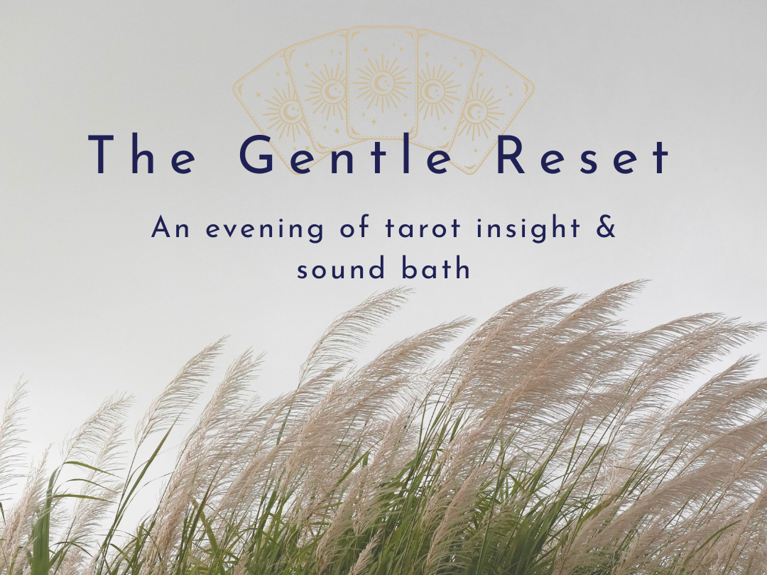 Tall grasses blowing in a gentle breeze against a clear sky with text The Gentle Reset