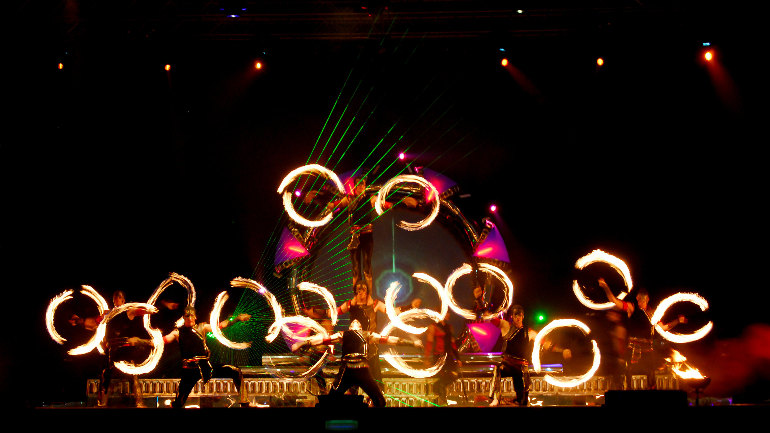 Vegas Style Fire Dancers, Human Pyramid and Lasers, Circus Fire Show, Corporate Event