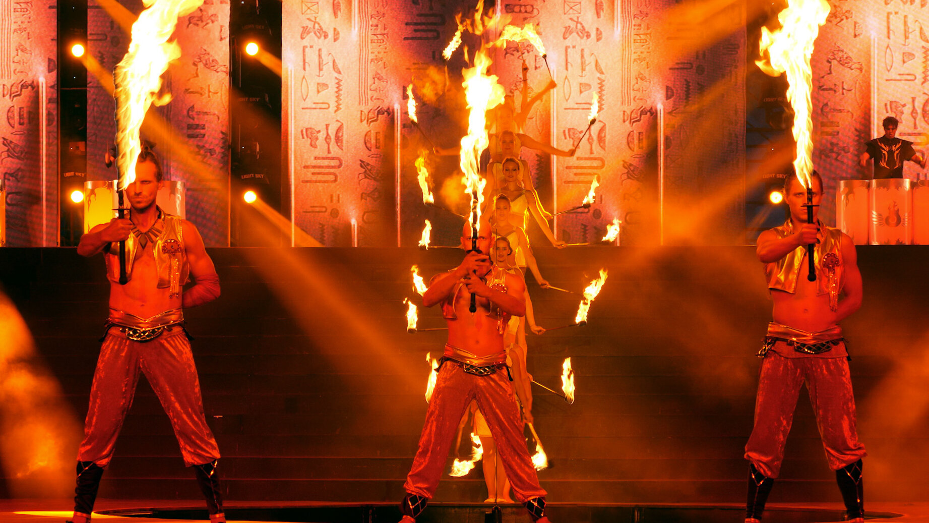 Temple Fire Dancers, Powerful Fire Sword Artists, Elegant Fire Dancers and Live Drummers, Qingdao International Beer Festival, China