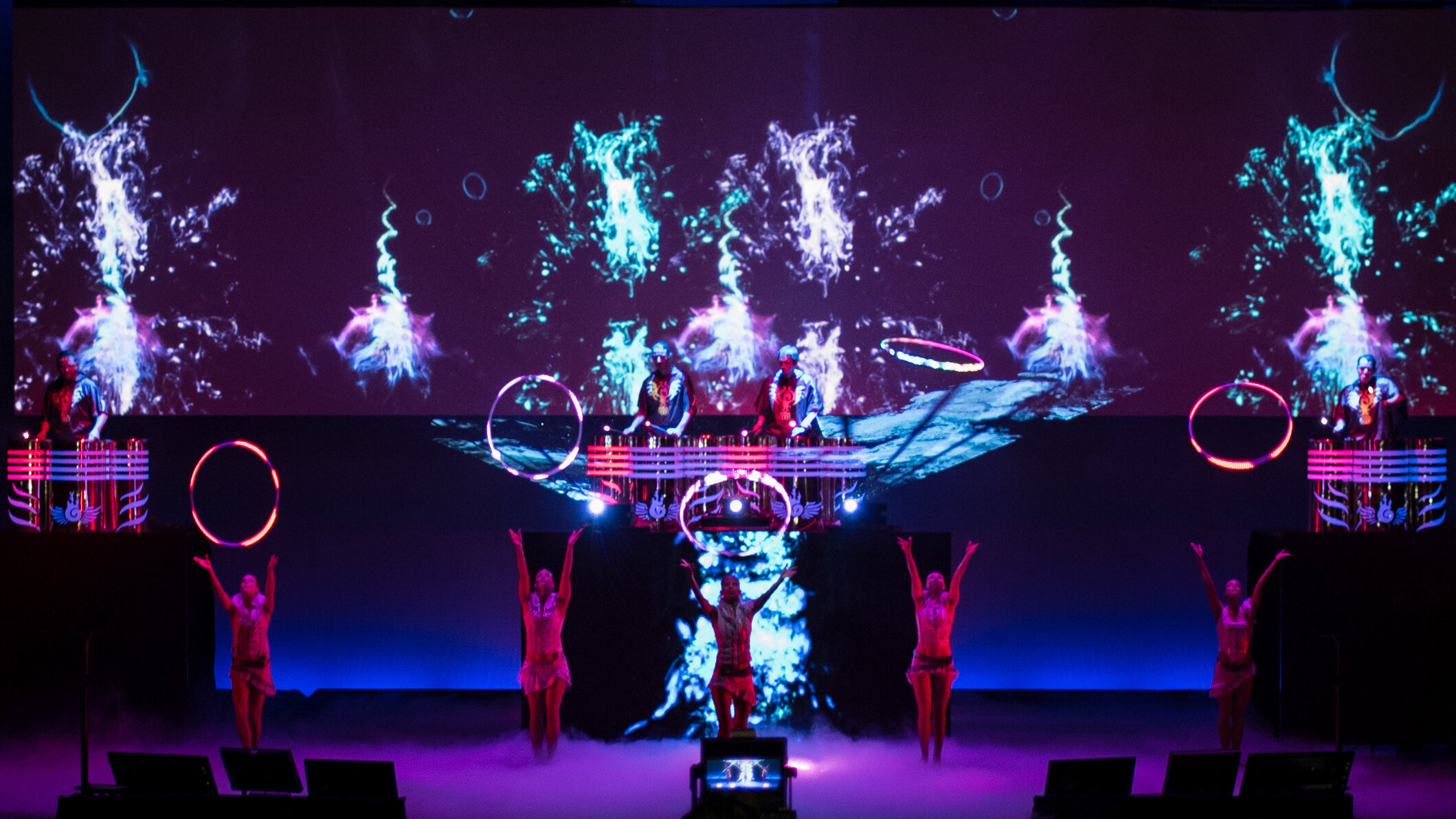LED show including LED drums and interactive projections, Synergy Corporate Show, Vienna, Austria