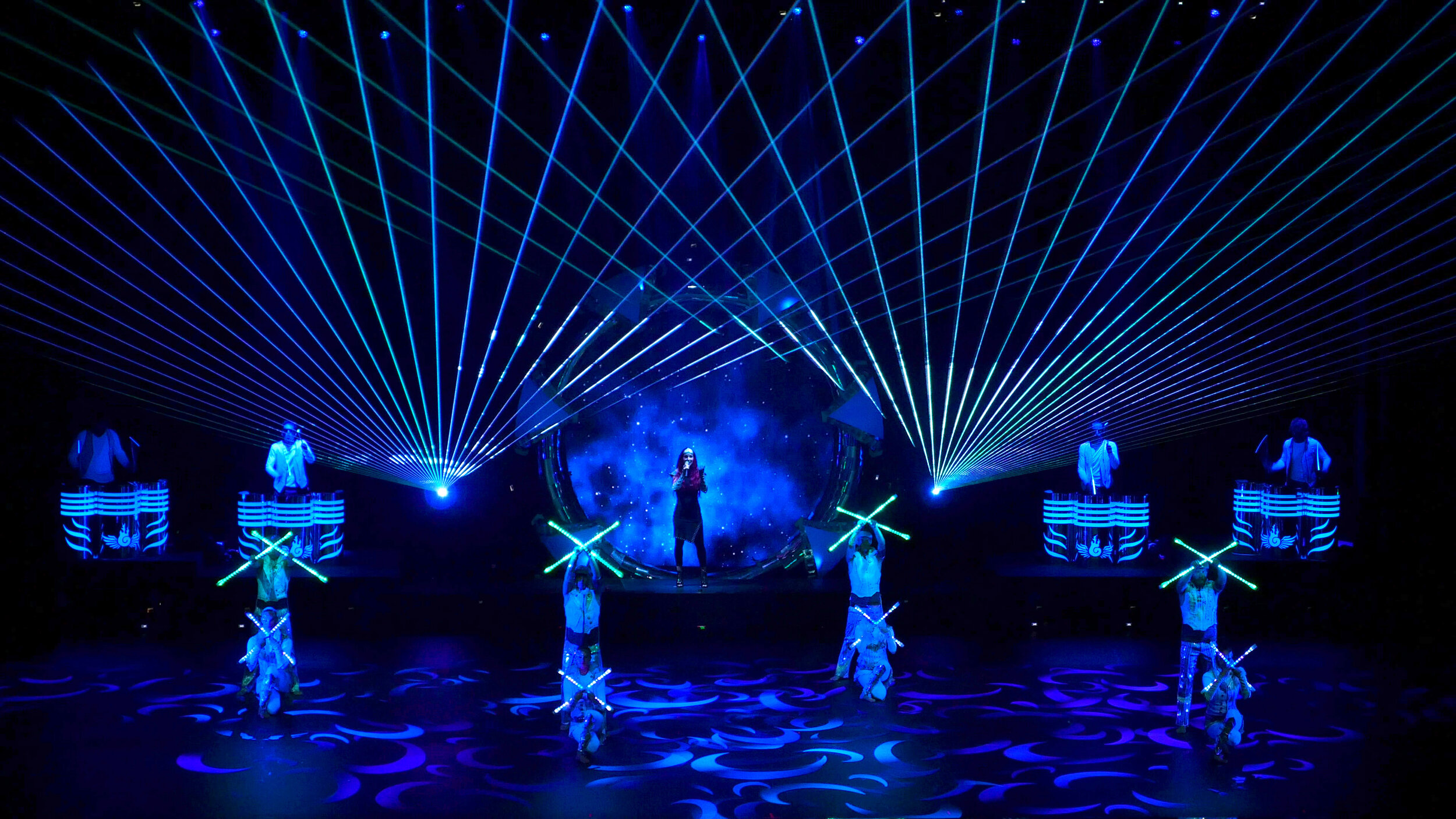 Light Show with Spectra LED Dancers, LED Drummers and Live Singer