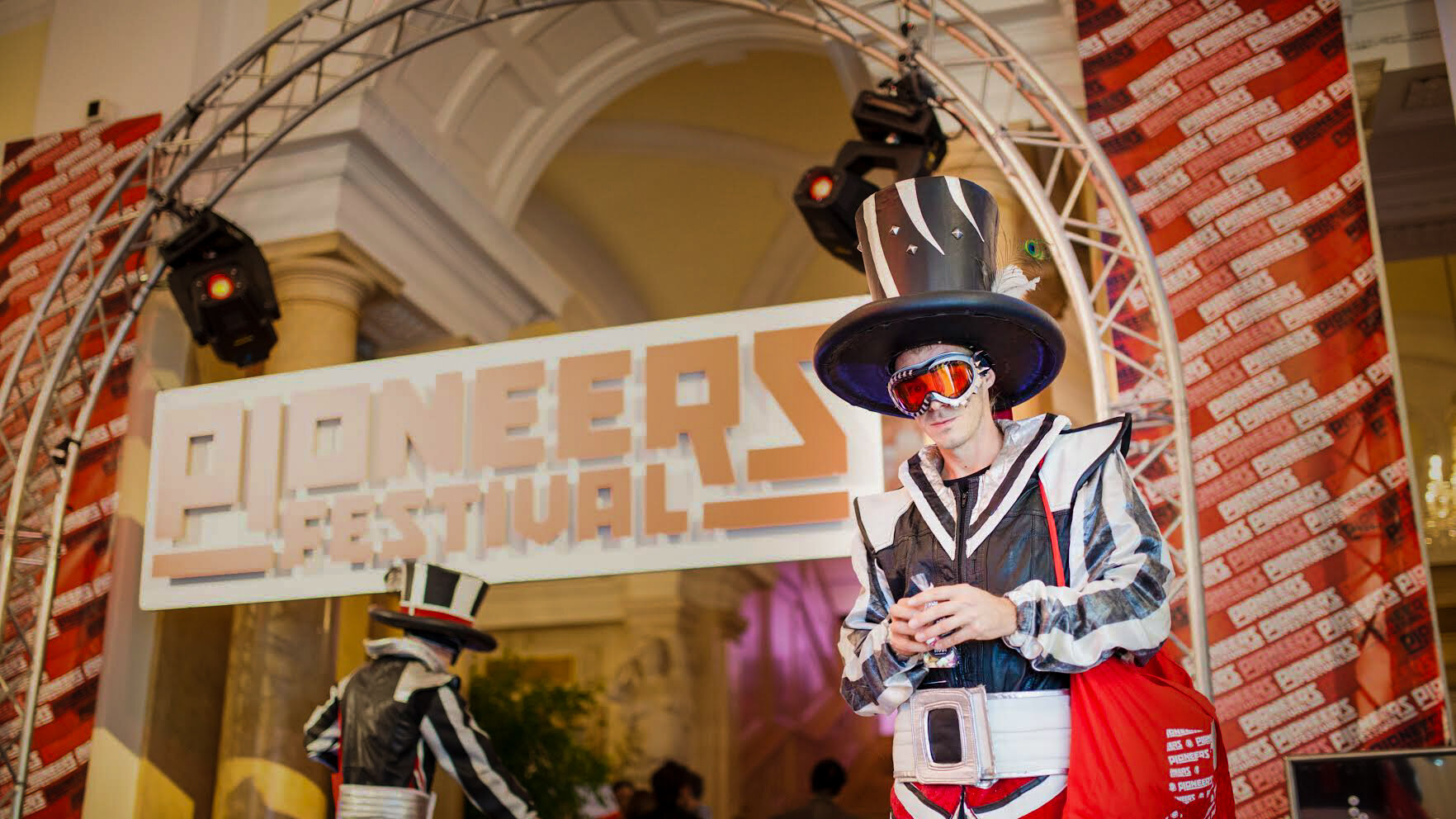 Stilt Walkers Welcome Guests, Pioneers Festival, Vienna, Austria