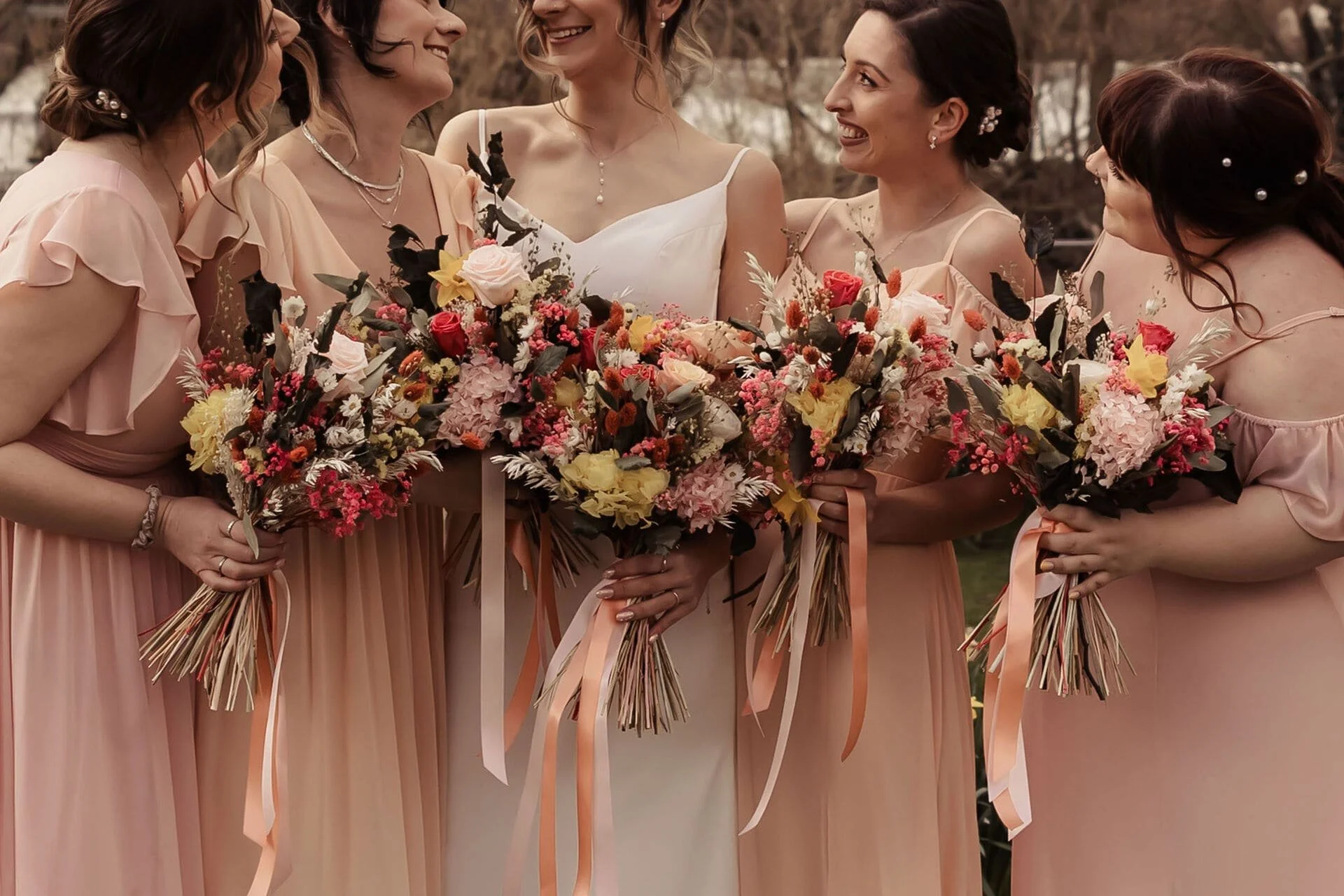 dried bouquets weddng flowers spring meadow