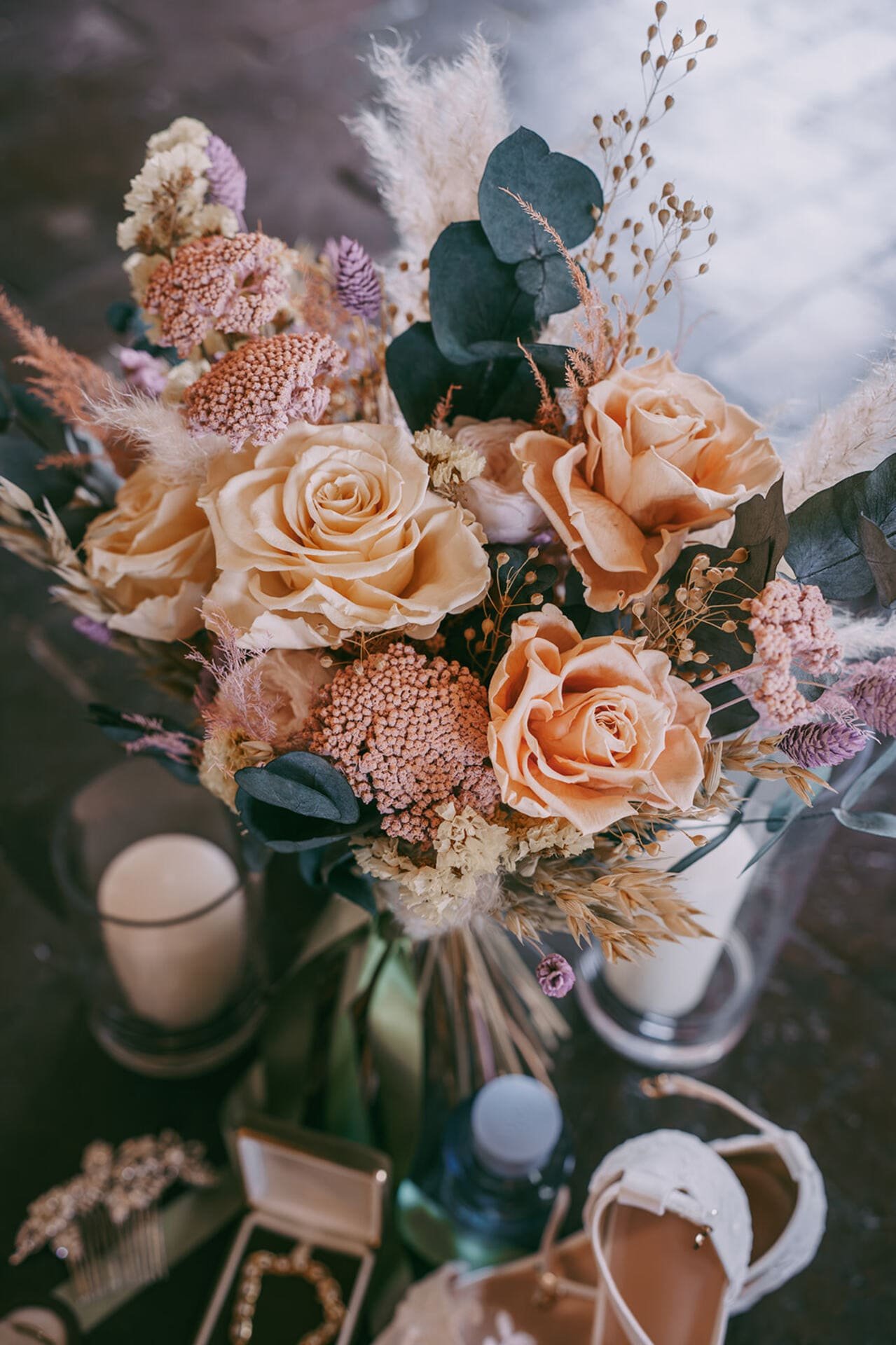 pastel dried wedding flowers