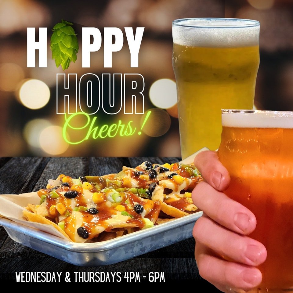 Happy Hour is from 4pm - 6pm (dine-in only)😀🍻

$3 Domestics
$4.75 MRB Pints
$2 OFF MRB Flights
$3.50 Chips with Salsa, Corn &amp; Blackbean Salsa, or Cheese Sauce
$6 Mini Loaded Smoky Nacho Loaded with Potato Mashers, Regular Fries or Chips

Today'