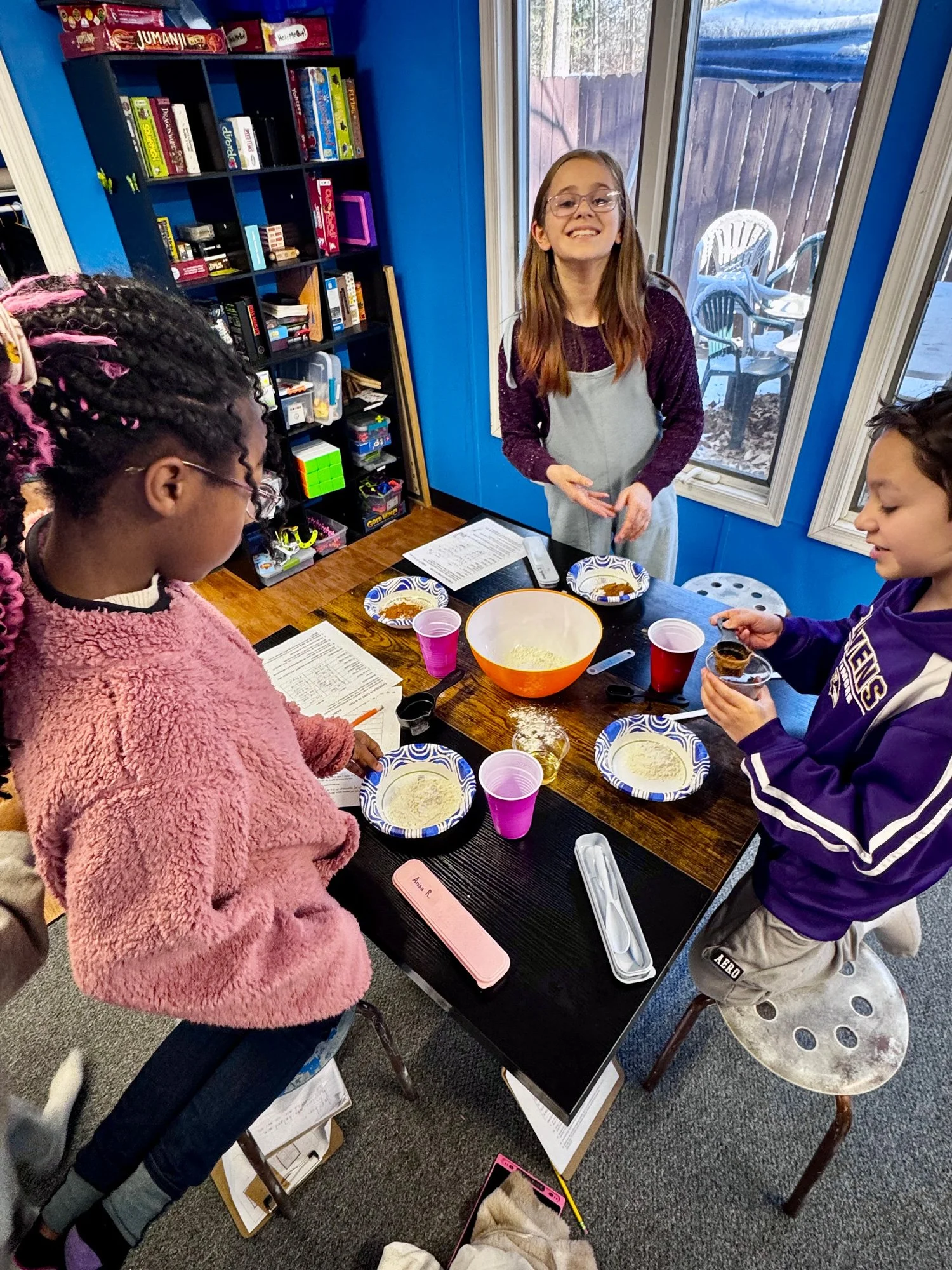 Learning about conversions while making cake in a bowl.