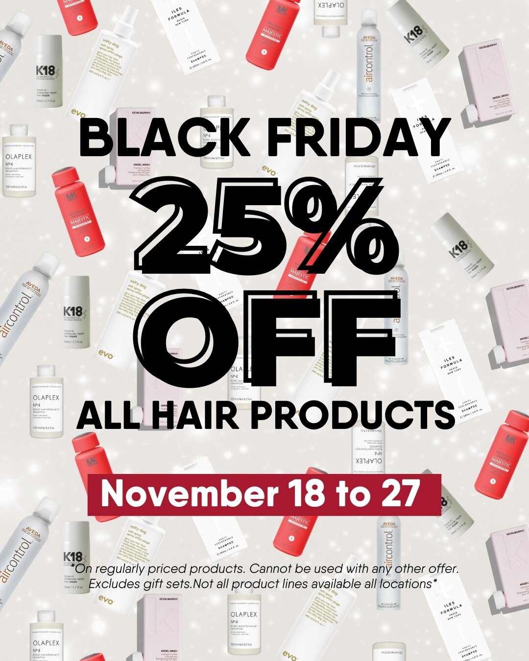🧨 Our Black Friday sale starts tomorrow! 🖤 ⁠
⁠
It's your chance to grab your favorite brands* at 25% OFF, like Aveda, Evo, Olaplex, K18, MK Professional, and Iles Formula at amazing prices.⁠
⁠
Whether you're refreshing your own hair care collection