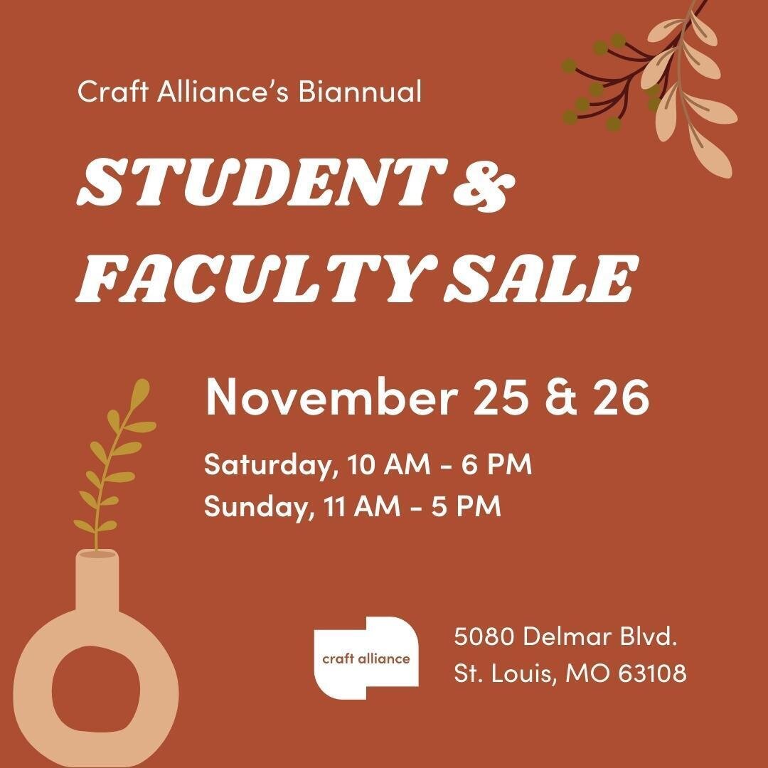 Tomorrow starts @craftalliance's Student &amp; Faculty Sale! 

Swing by Saturday &amp; Sunday to see all the amazing things that the students and faculty have created, including local ceramics, jewelry and more! Support the local artists and get some