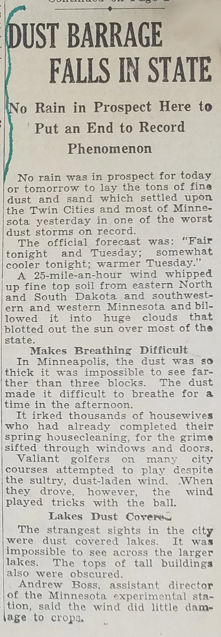 Newspaper clipping mailed to H.H. Bennett by W.J. Wathaim. April 23, 1931. National Archives, Record Group 114, Entry 109. 