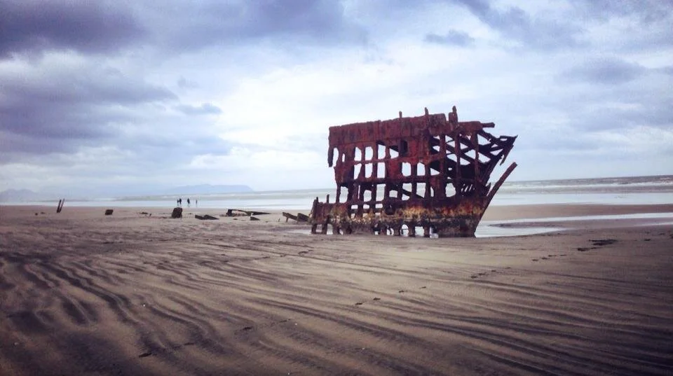 Remnants of the Intrepid shipwreck, Long Beach, Washington.