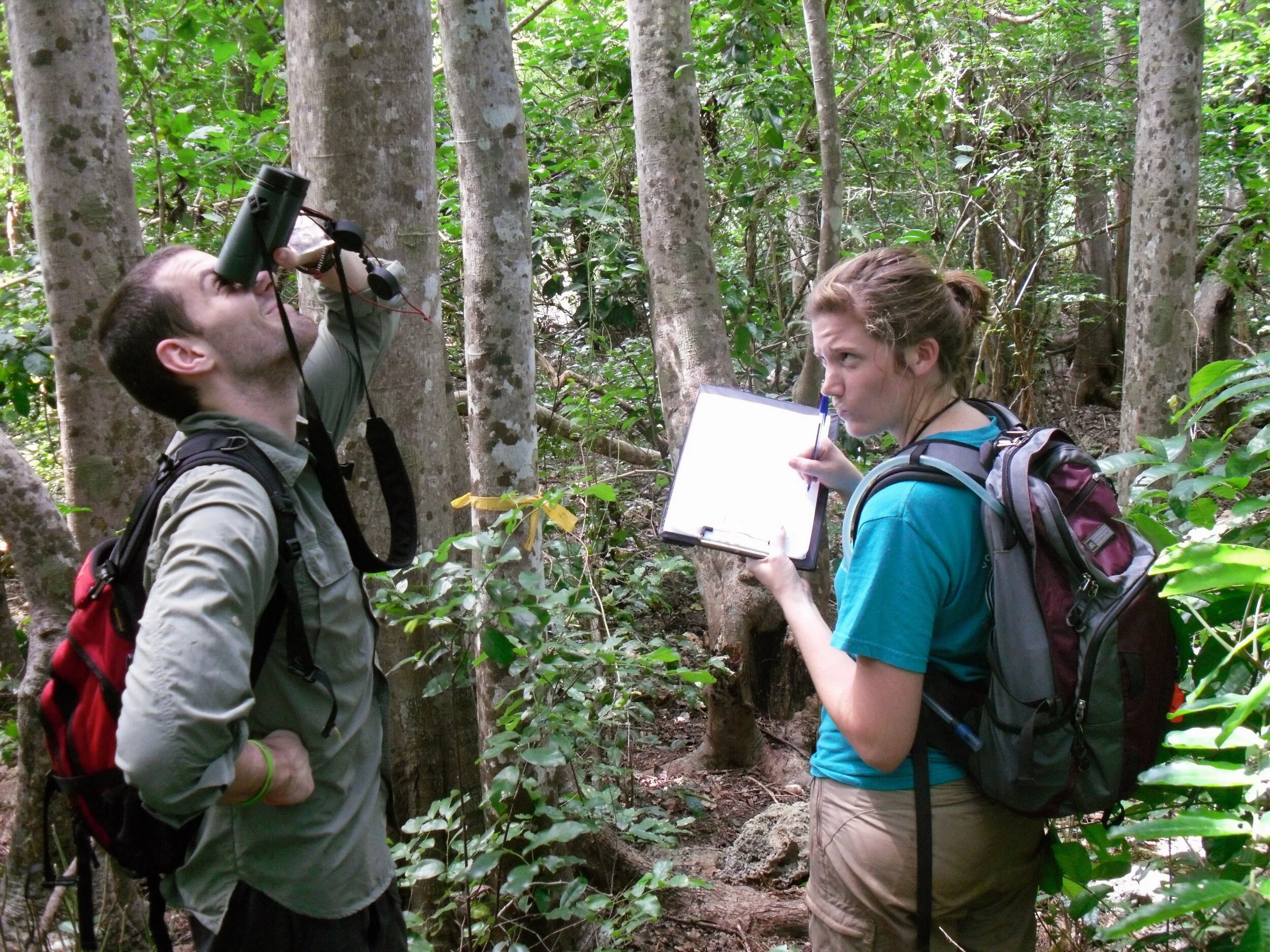 Learning how binoculars work, Shimoni Coastal Forests, Kenya.