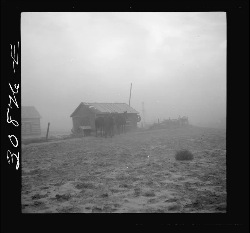 Dust storm near Williston, North Dakota. October, 1937. Credit: L. Russel. LOC ID: fsa.8b36922  
