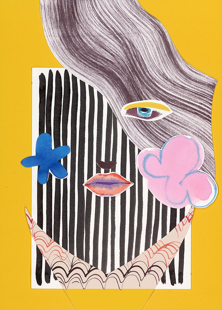 Playful collage portrait - yellow