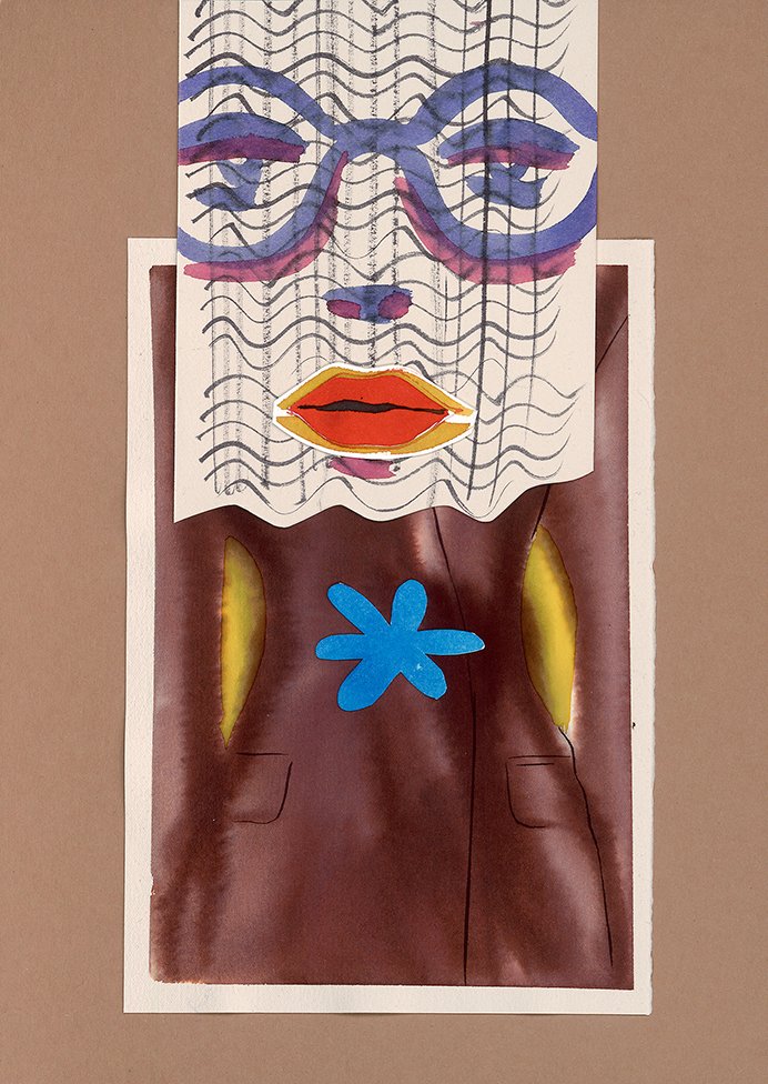 Playful collage portrait - beige