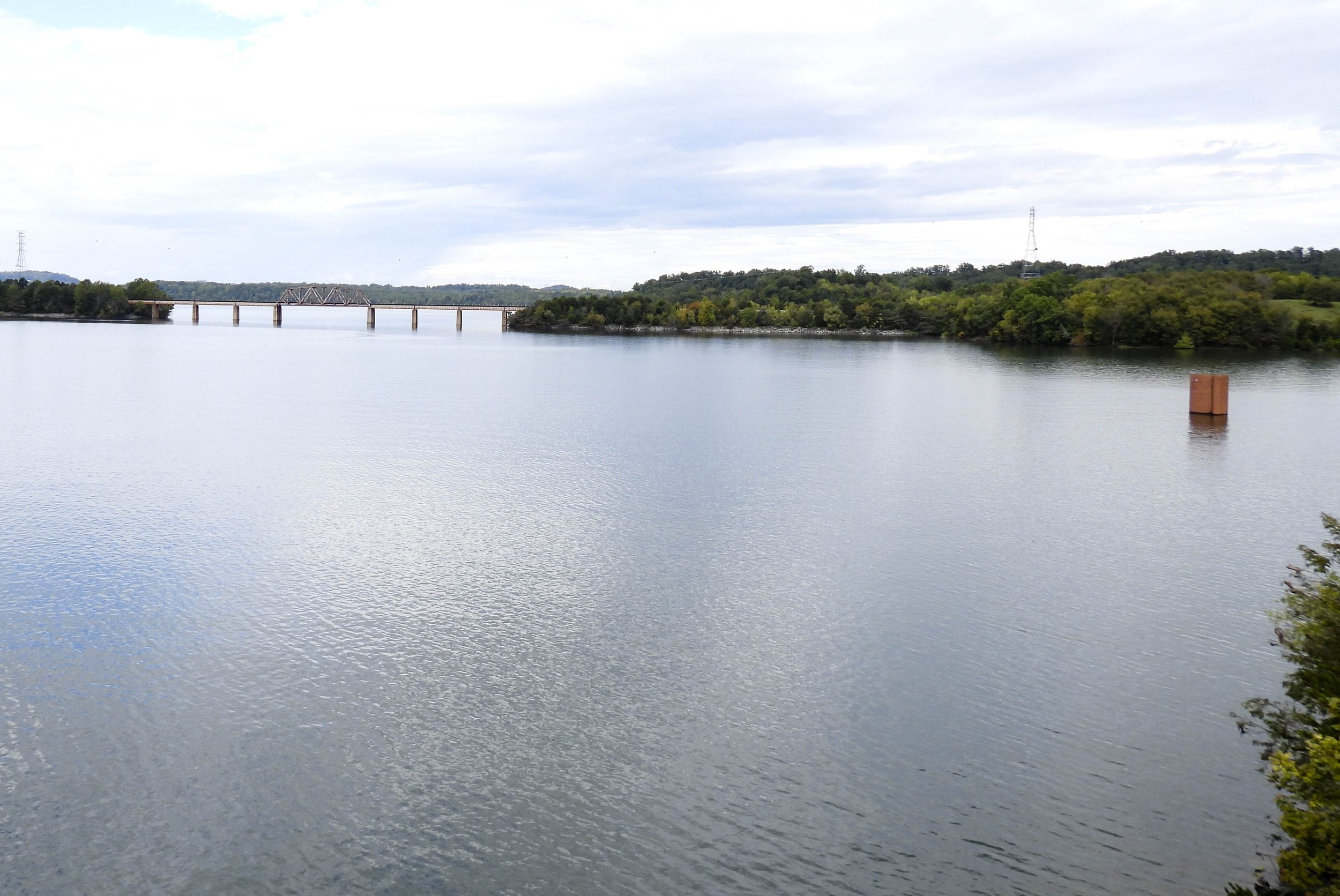 An image of Tellico Lake showing one of the silos.