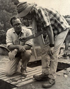 Pictured at left are Jefferson Chapman (left) and Anthropology Professor Gerald Schroedl (right) at the Patrick Site of the Tellico Reservoir in 1972.