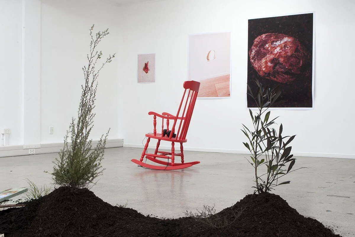 Installation view (in the foreground is the work  Awaiting Paradise,  by Bronte Perry)