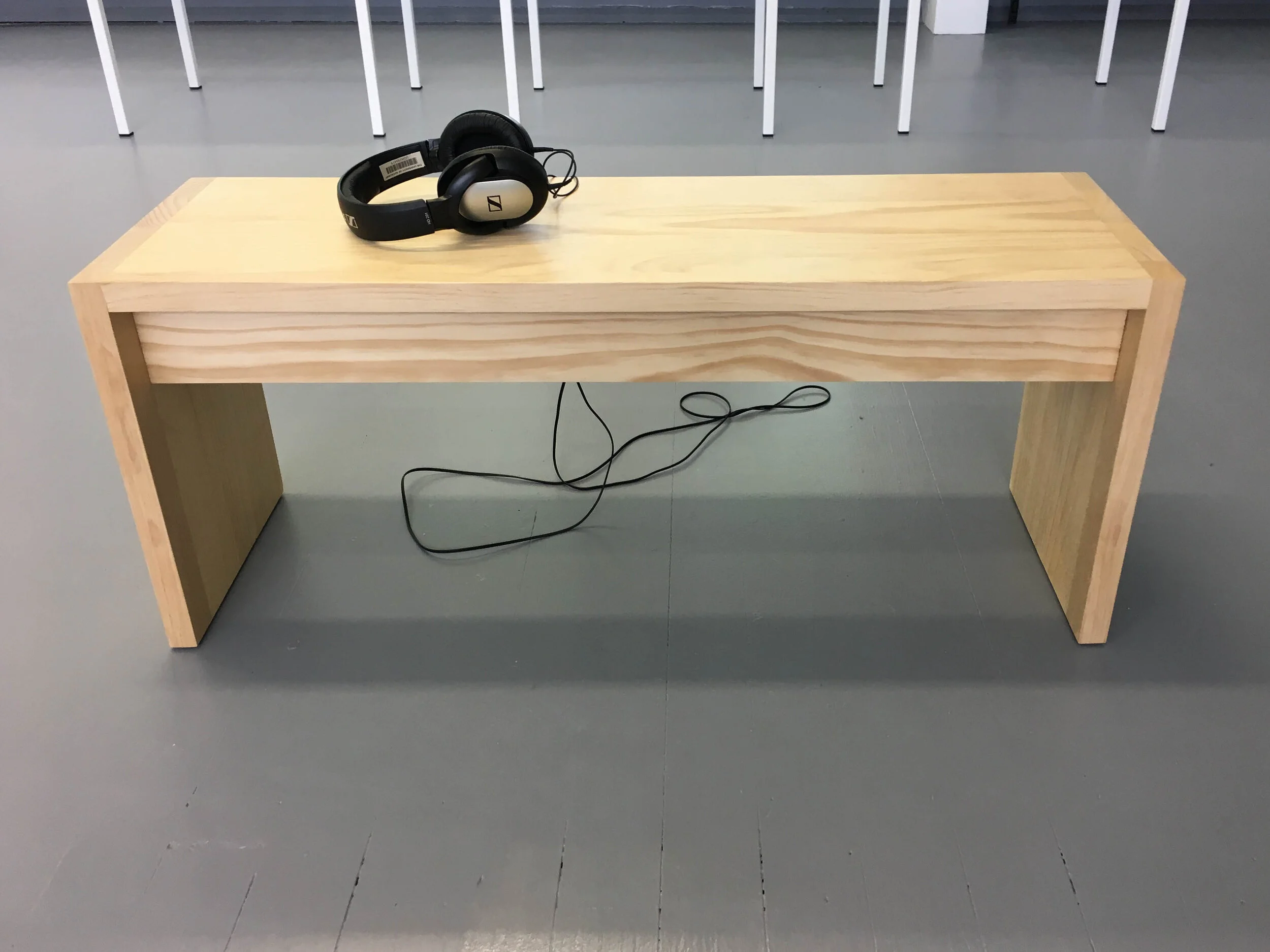 Don’t know why we are so clean or dirty maybe. / Index of clean from Pat Fleming’s diaries 1950 -1952.  13:06 min loop in stereo, mp3 player with headphones, pine bench. Read by Clare Fleming and Joan Fleming. The sound work is a list of all the sentences containing the word ‘clean’ from the first three years of the diary archive performed by two voices in stereo.