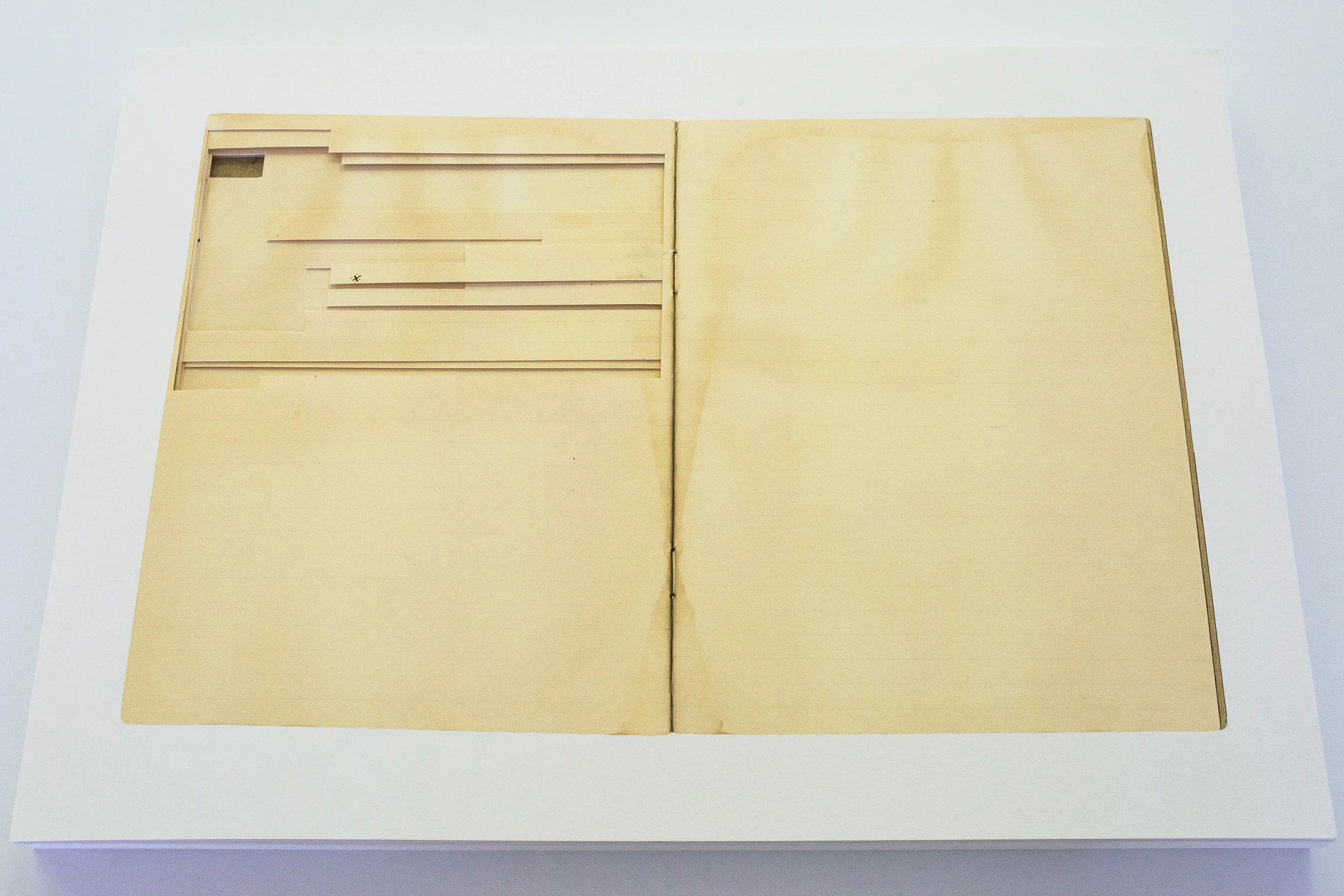 I withdrew the story we already knew / Removal of text 1951.  Diary scans on Mataura paper, steel and melamine tables.