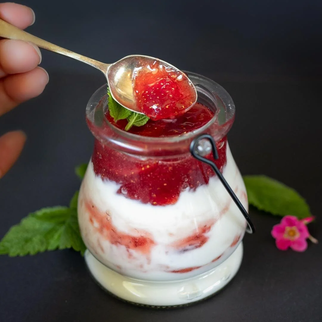 Our jam’s delightful year-round in a breakfast parfait with creamy yogurt. Pair with fresh berries when in season.
