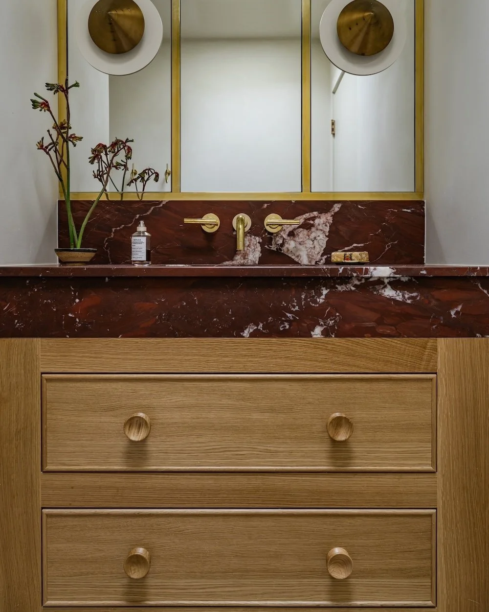 Custom oak vanity with red marble counter.jpg