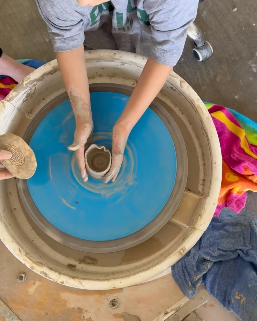 Last weekend, the girls got a pottery lesson from my brilliant, creative sister. (We 🩷 Aunt Boo!) 
&nbsp;
One thing they quickly learned about the pottery wheel is that the faster it spins, the greater the margin for error. A quick punch of the peda