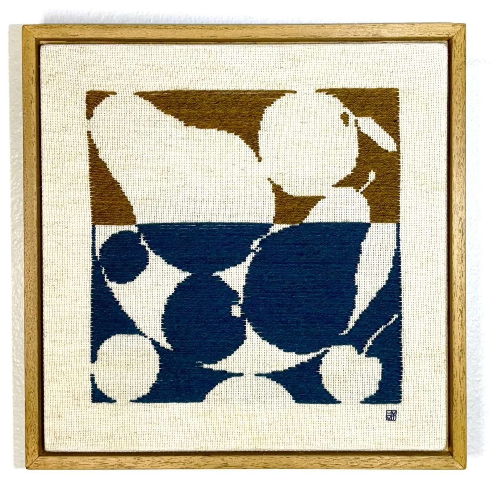 PEAR IN A BOWL, 2025, wool on cotton, 30.5 × 30.5 cm; framed size 33.5 × 33.5 cm