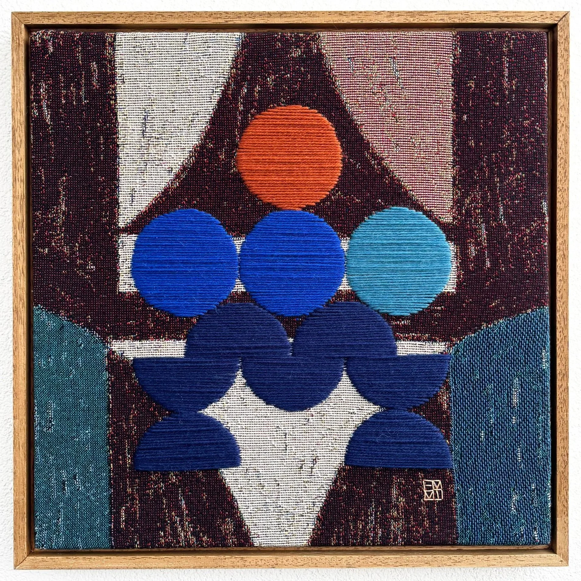 CLOWNS IN CHARGE, 2026, wool on woven cotton, 40.5 × 40.5 cm; framed size 43.5 × 43.5 cm