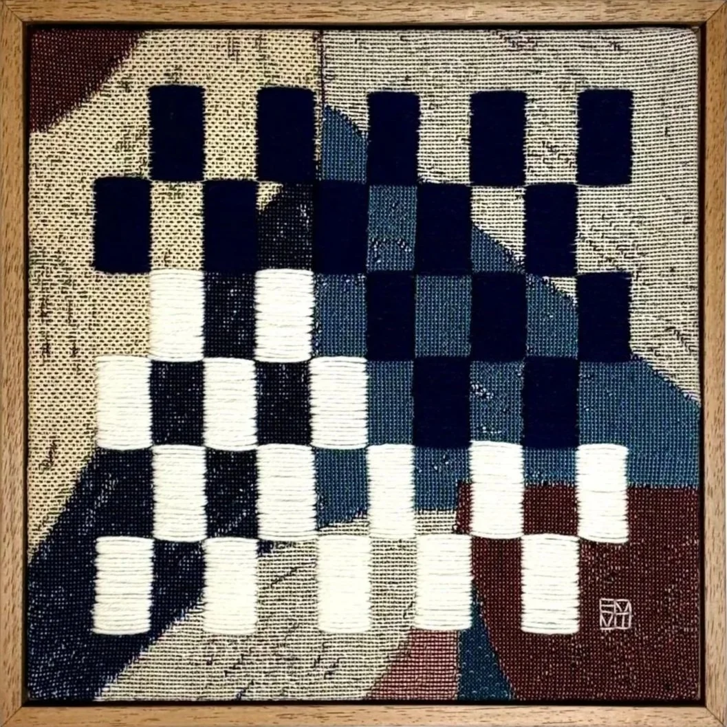 CASTLE, 2026, wool on woven cotton, 30.5 × 30.5 cm; framed size 33.5 × 33.5 cm