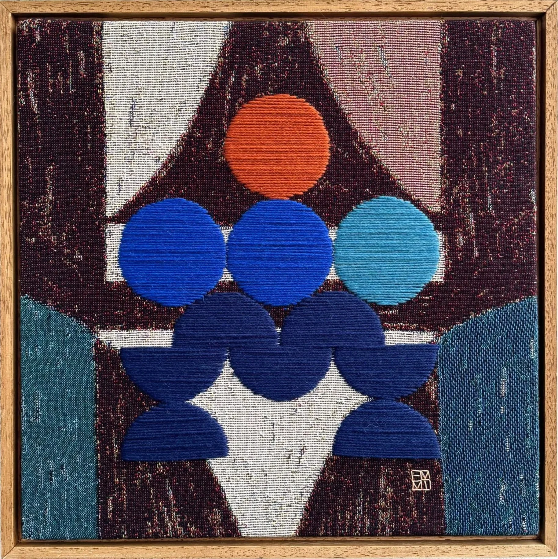 CLOWNS IN CHARGE, 2026, wool on woven cotton, 40.5 × 40.5 cm; framed size 43.5 × 43.5 cm